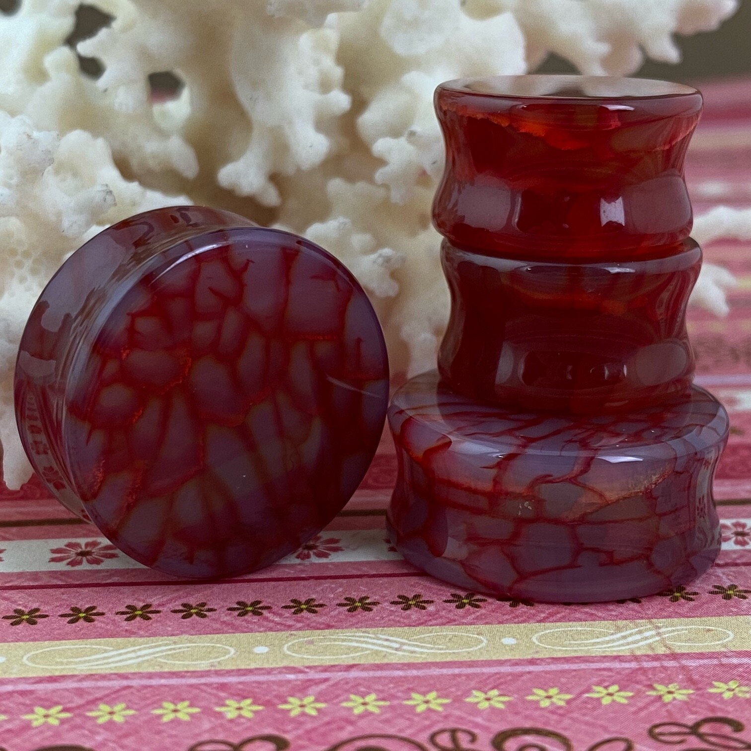 Red Dragon Vein Agate Stone Double Flare Plugs (STN-753) gauges PICK SIZE