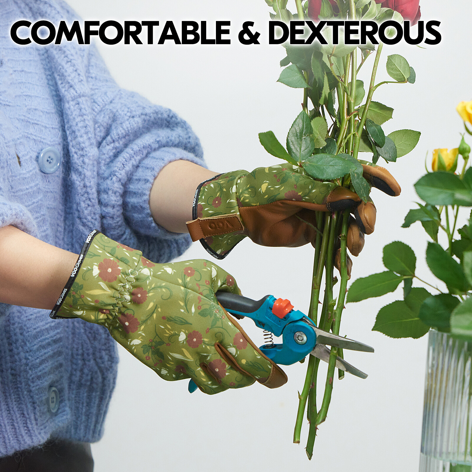 Vgo 1Pair Goat leather Gardening Work Gloves Ladies, Sratch protection (GA7476)