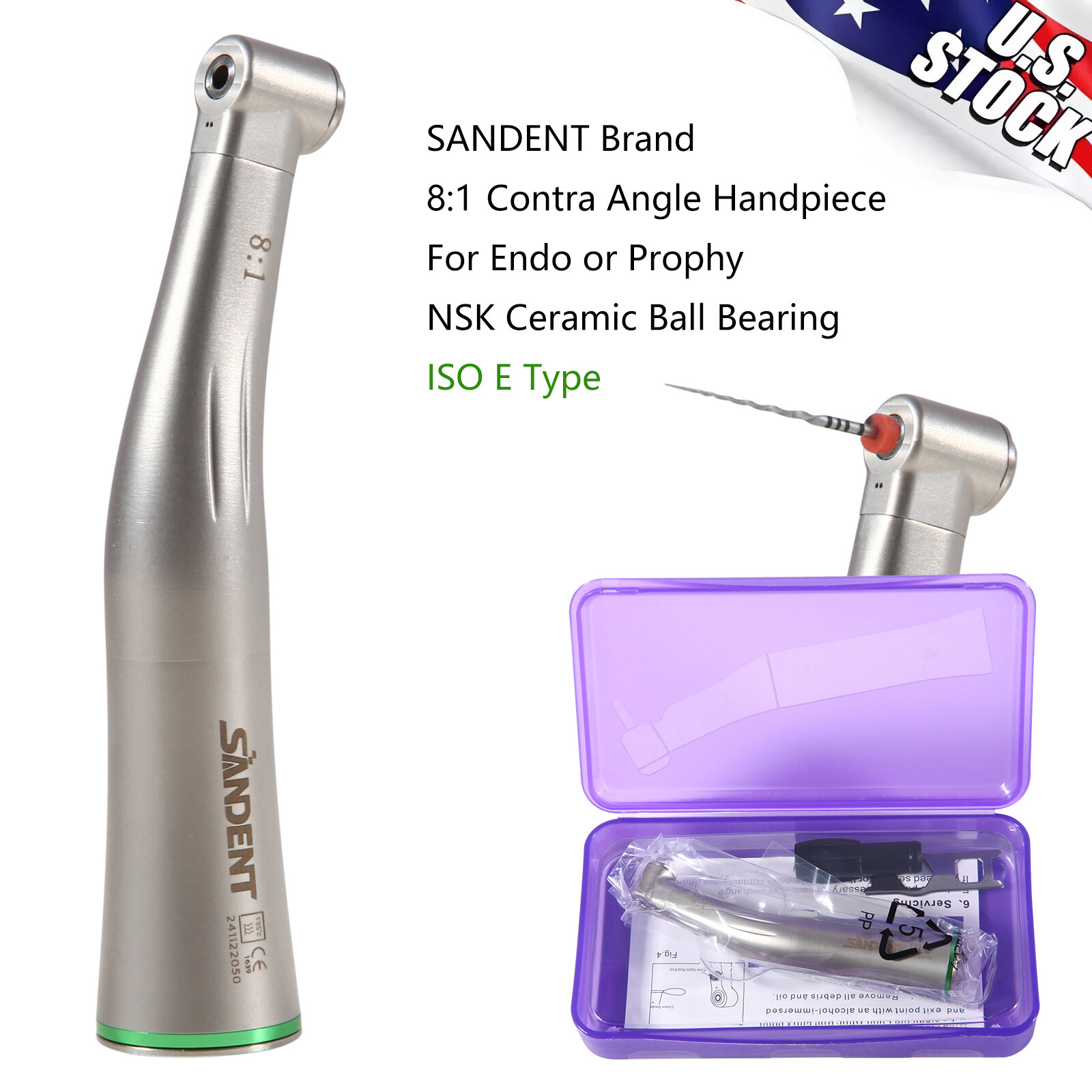Dental Endo Handpiece 8:1 Contra Angle Endodontic Head For Dentsply E Type