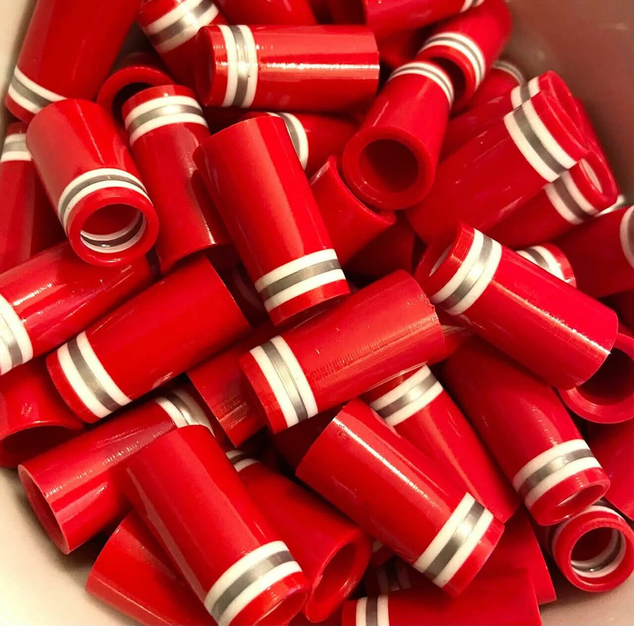 (12) Premium Quality Iron Ferrules Red w/ White & Silver Rings 1”