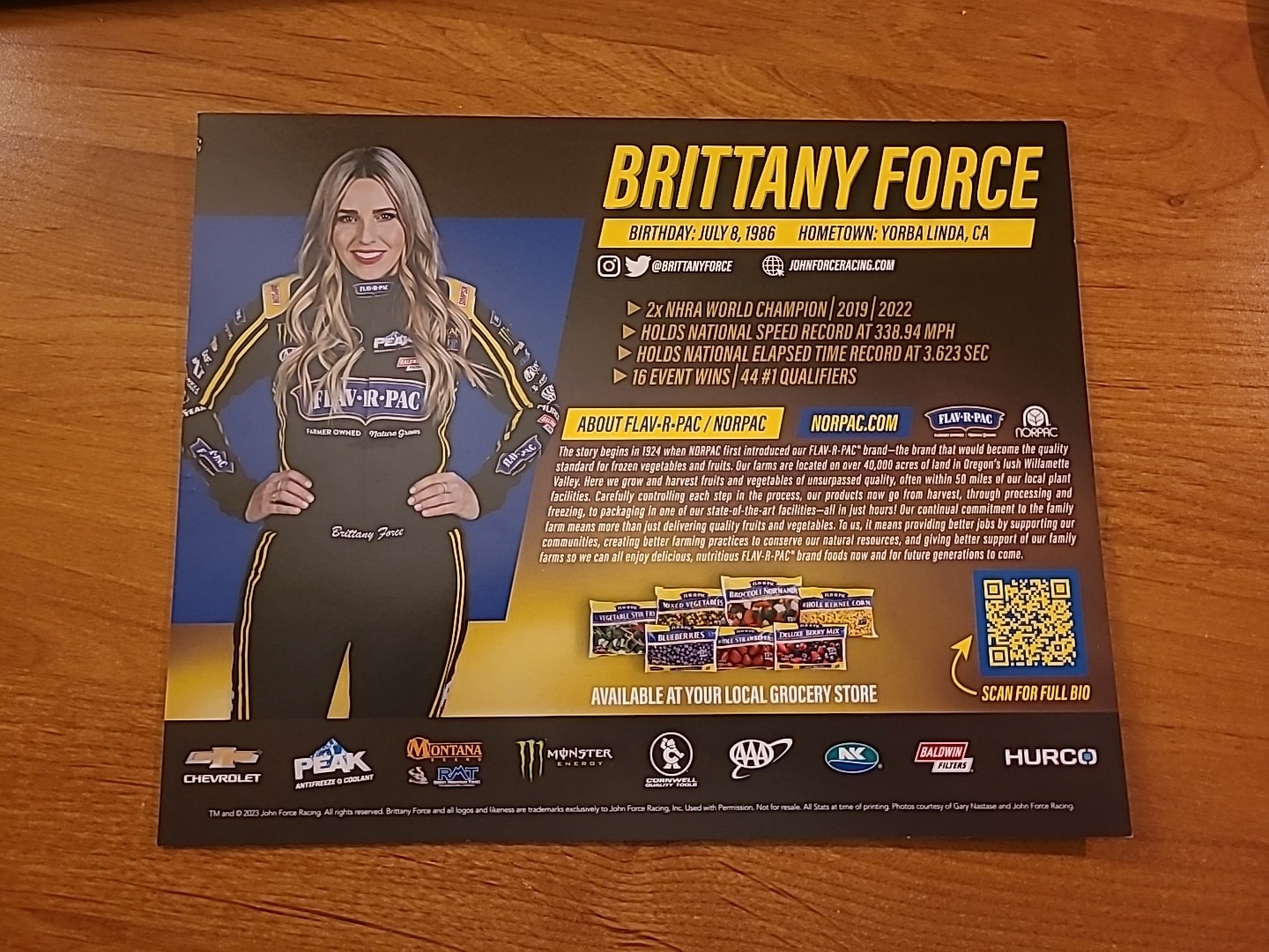 2023 Brittany Force NHRA Hero Card Autographed Signed