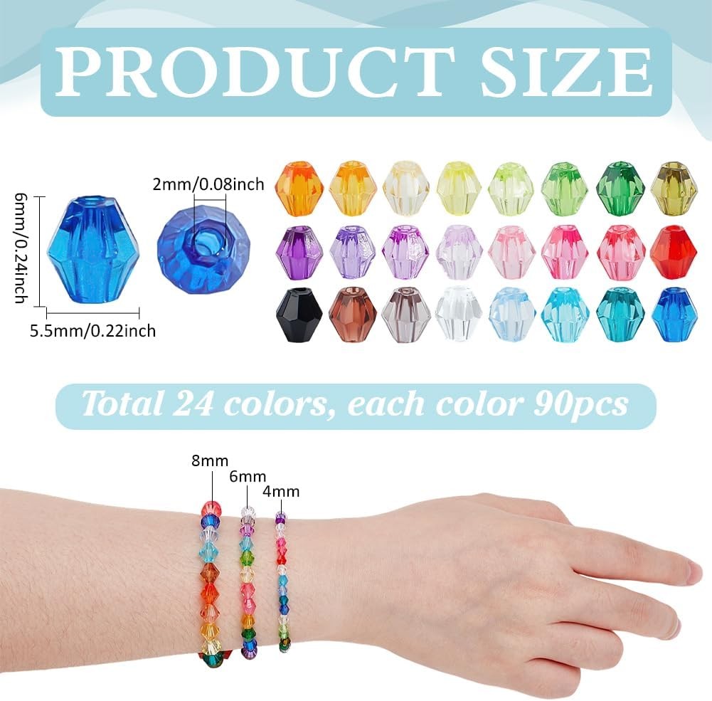 2160PCS Crystal Bicone Beads 24 Colors Faceted Beads for Jewelry Making