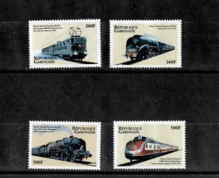 Gabon 2001 - Trains - Set of 4 Stamps - Scott #1028-31 - MNH