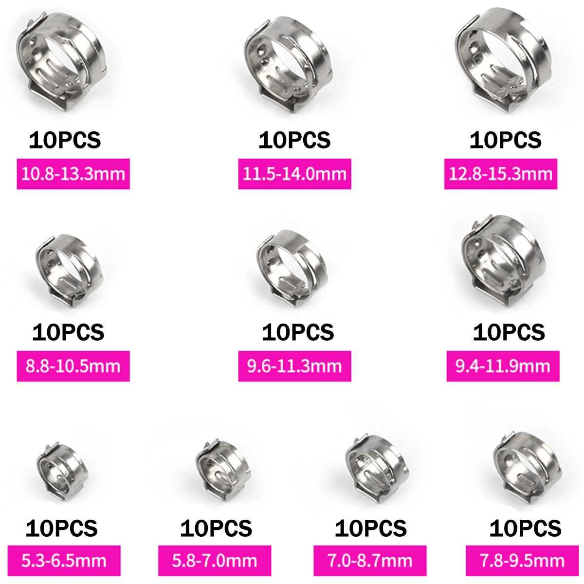 100/130X High Pressure Fuel Hose Clamps Stepless Stainless Steel Single Ear Clip