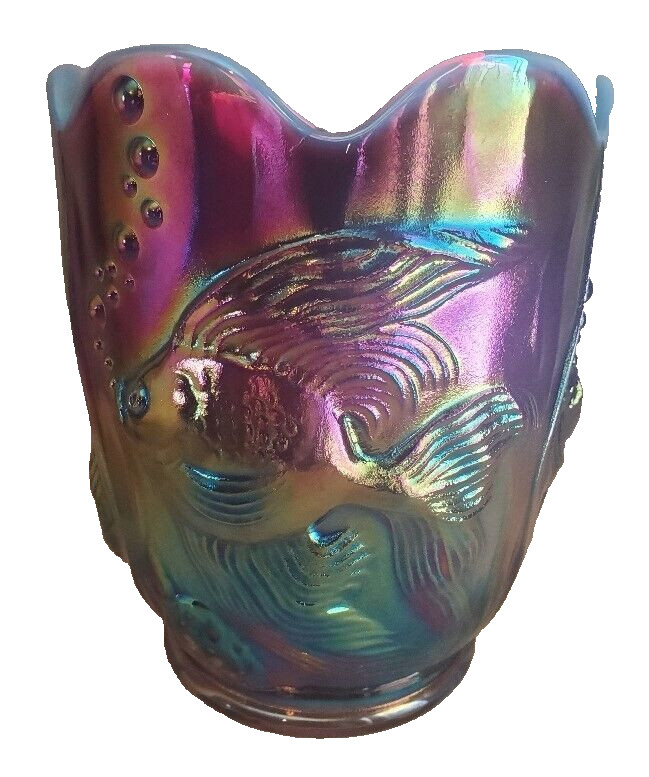 Fenton Plum Iridized Atlantis Koi Fish Verlys/ Vase
