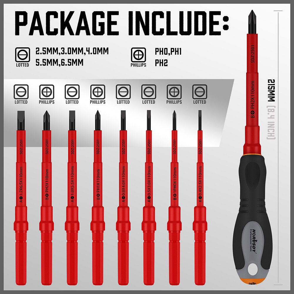 10pc Electrician's Insulated Magnetic Electrical Hand Screwdriver Tool Set New