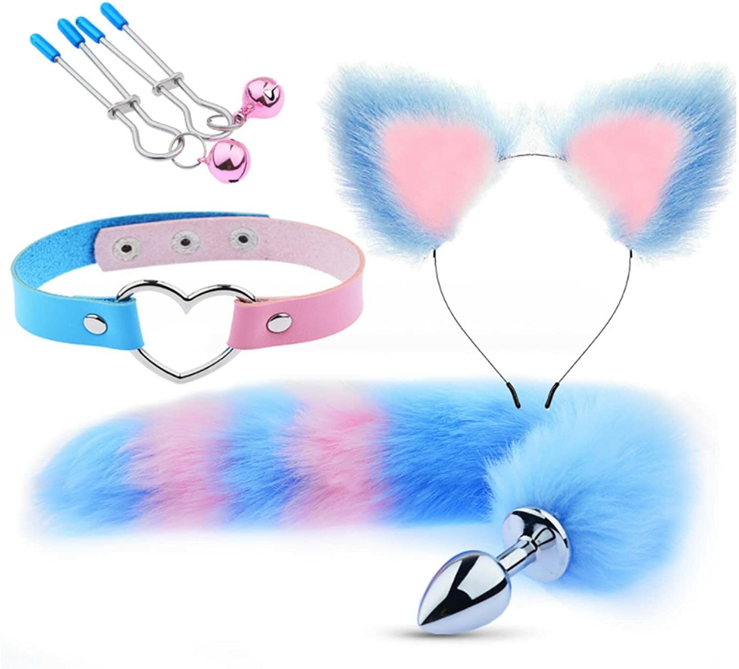 4pc Set Foxtail Buttplug Wolftail Furry Cat Ear Collar Anal Plug Cosplay Sex Toy