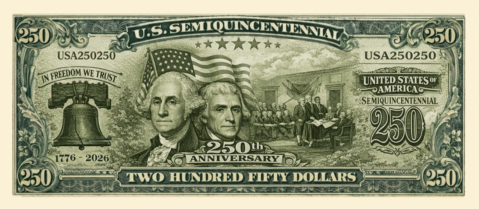 5 Pack America 250th Anniversary Dollar Bill Collectible Novelty Freedom Money