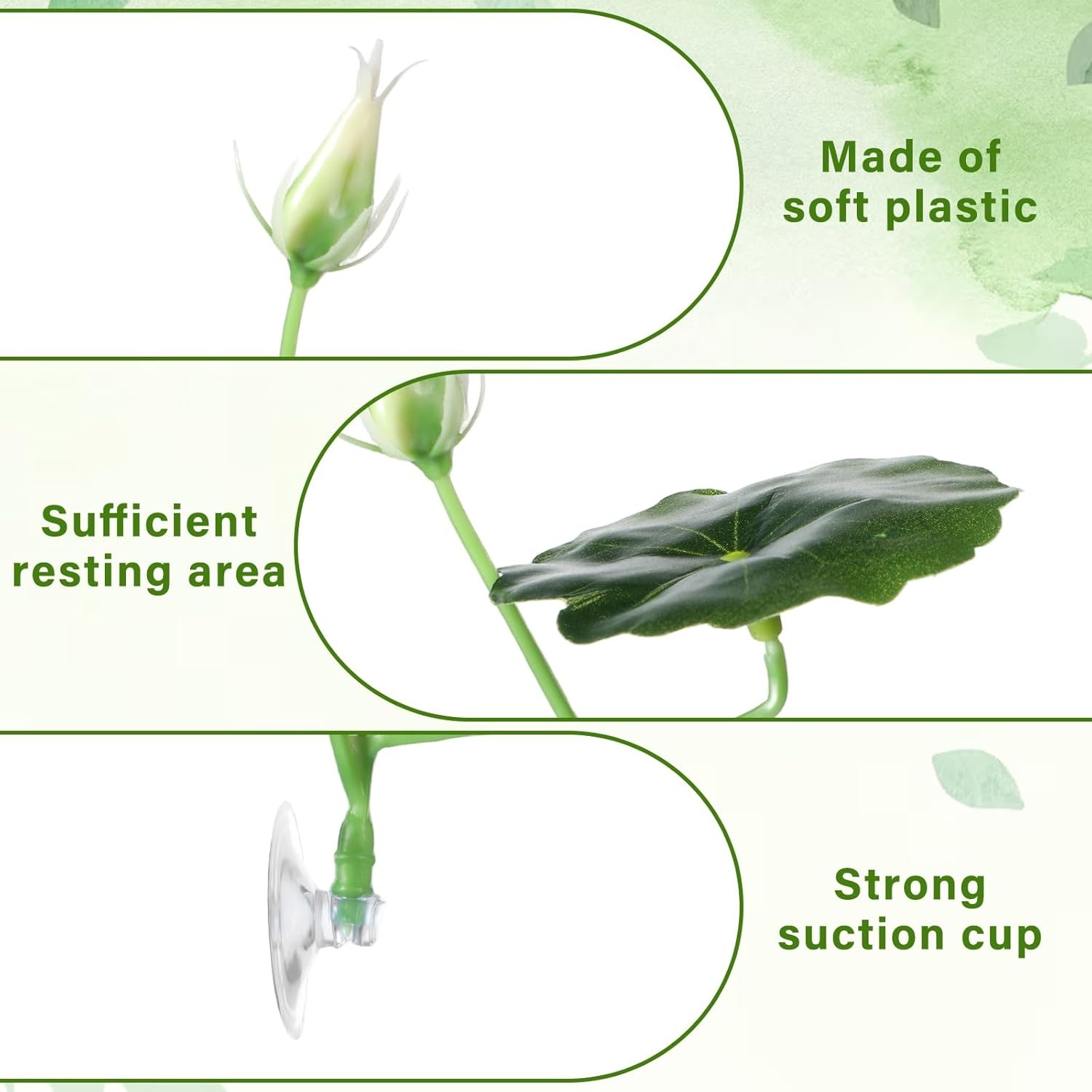 3 Pcs Betta Fish Bed Leaf Hammock Suction Cup Tank Decor 3 X Green