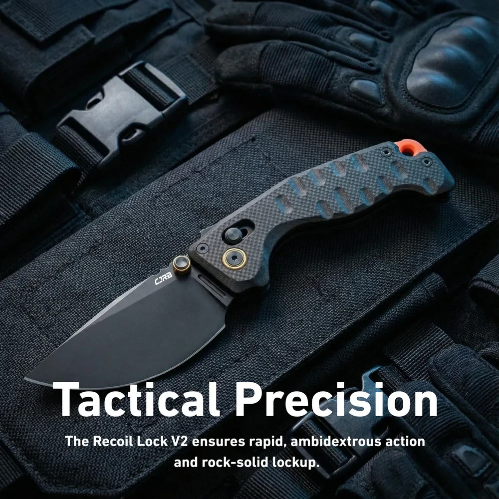 CJRB Doubletap Folding Knife 3⅞" D2 Tool Steel Drop Point Blade Black G10 Handle