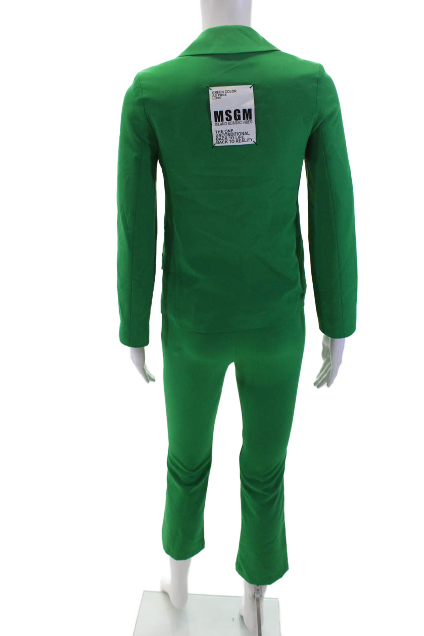 MSGM Kids Childrens Girls Double Breasted High Rise Pant Suit Green Size 10/12