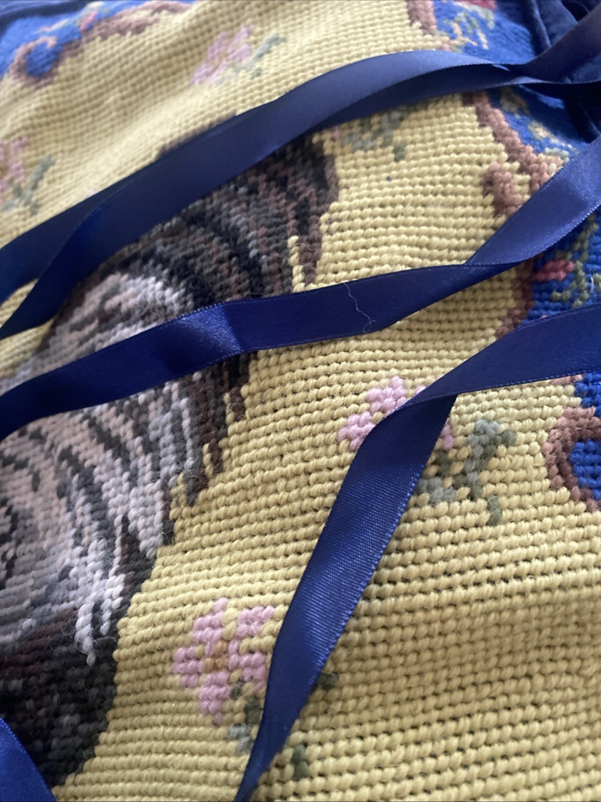 17x17” Rooster Needlepoint Chair Cushion Cover Case French Country Blue Flowers