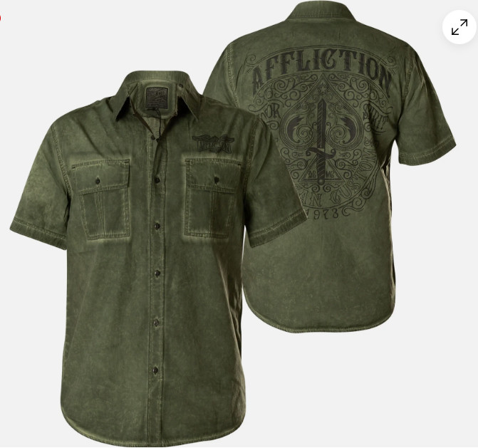 $88 AFFLICTION Green THRUTCH Short Sleeve BUTTON DOWN SHIRT T-shirt MENS NWT