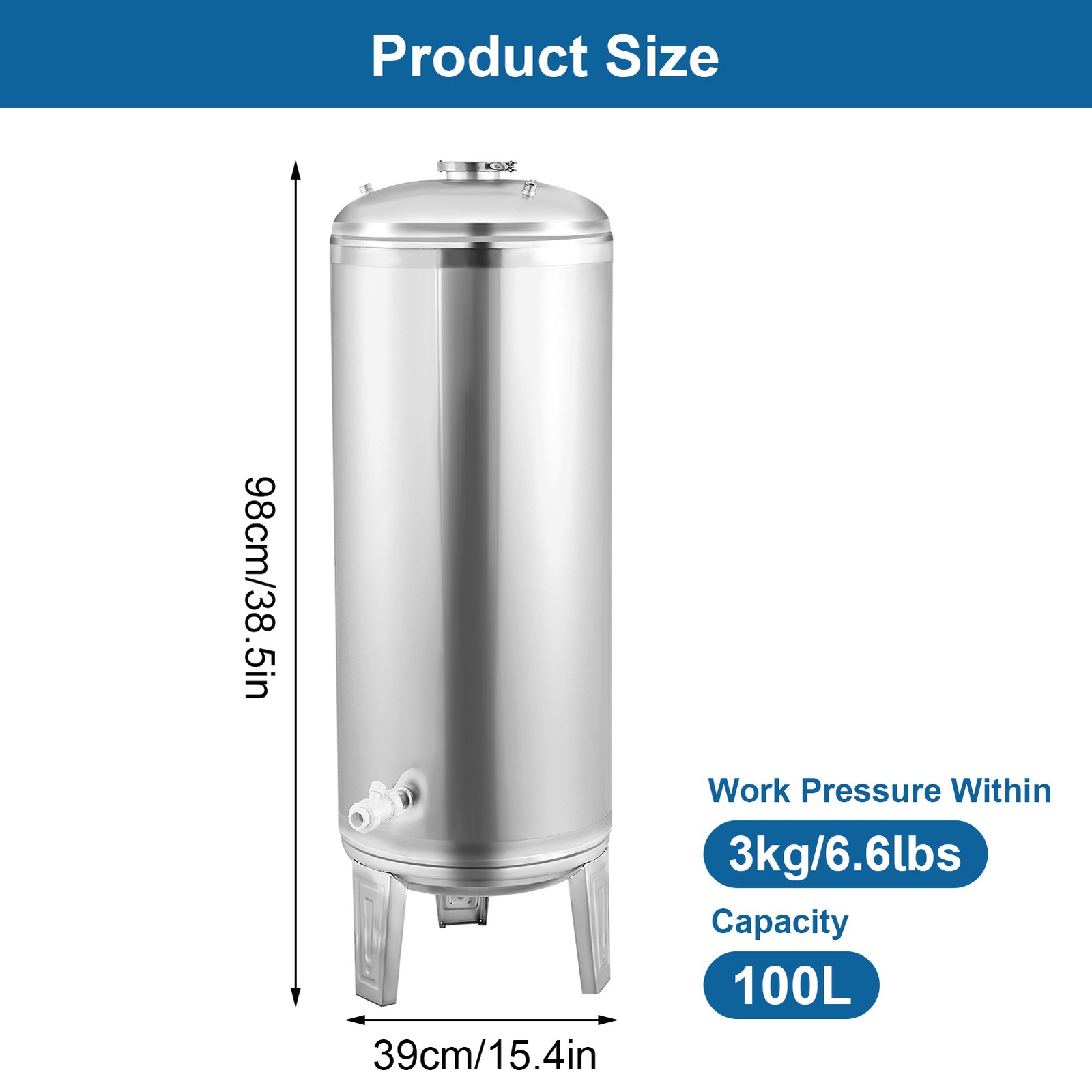 26.4-66 Gal Pressurized Well Tank Stainless Steel Water Pressure Tank For Well