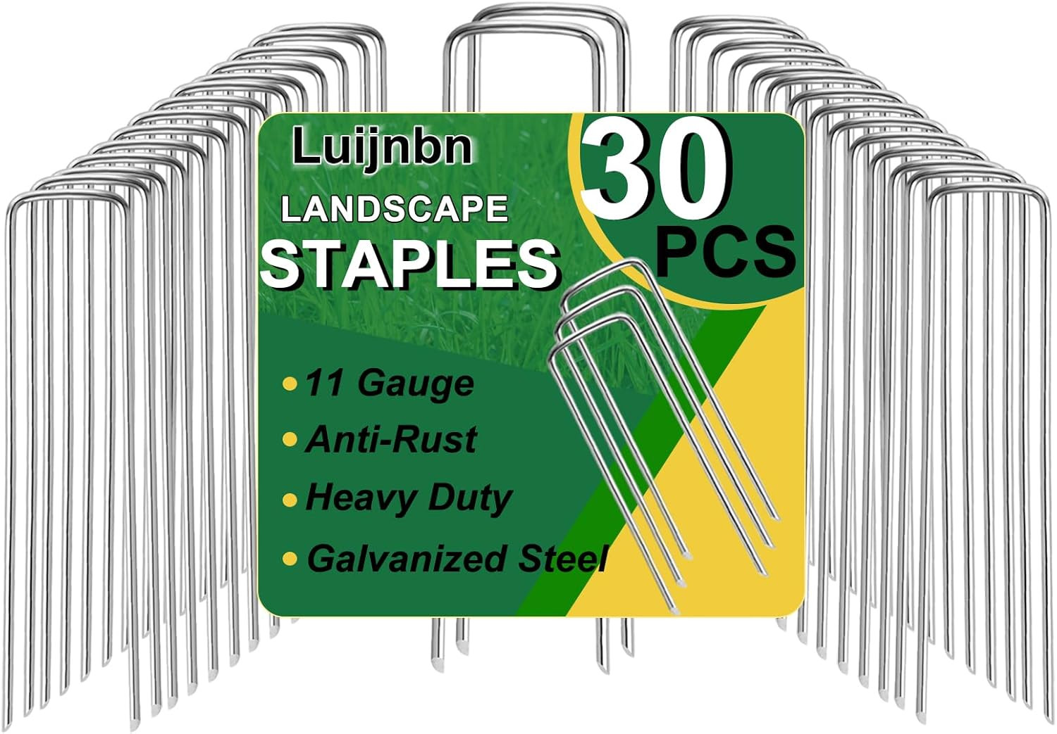 30Pack Galvanized Lawn Staples,Heavy Duty U-Shaped Garden Stakes for Landscaping