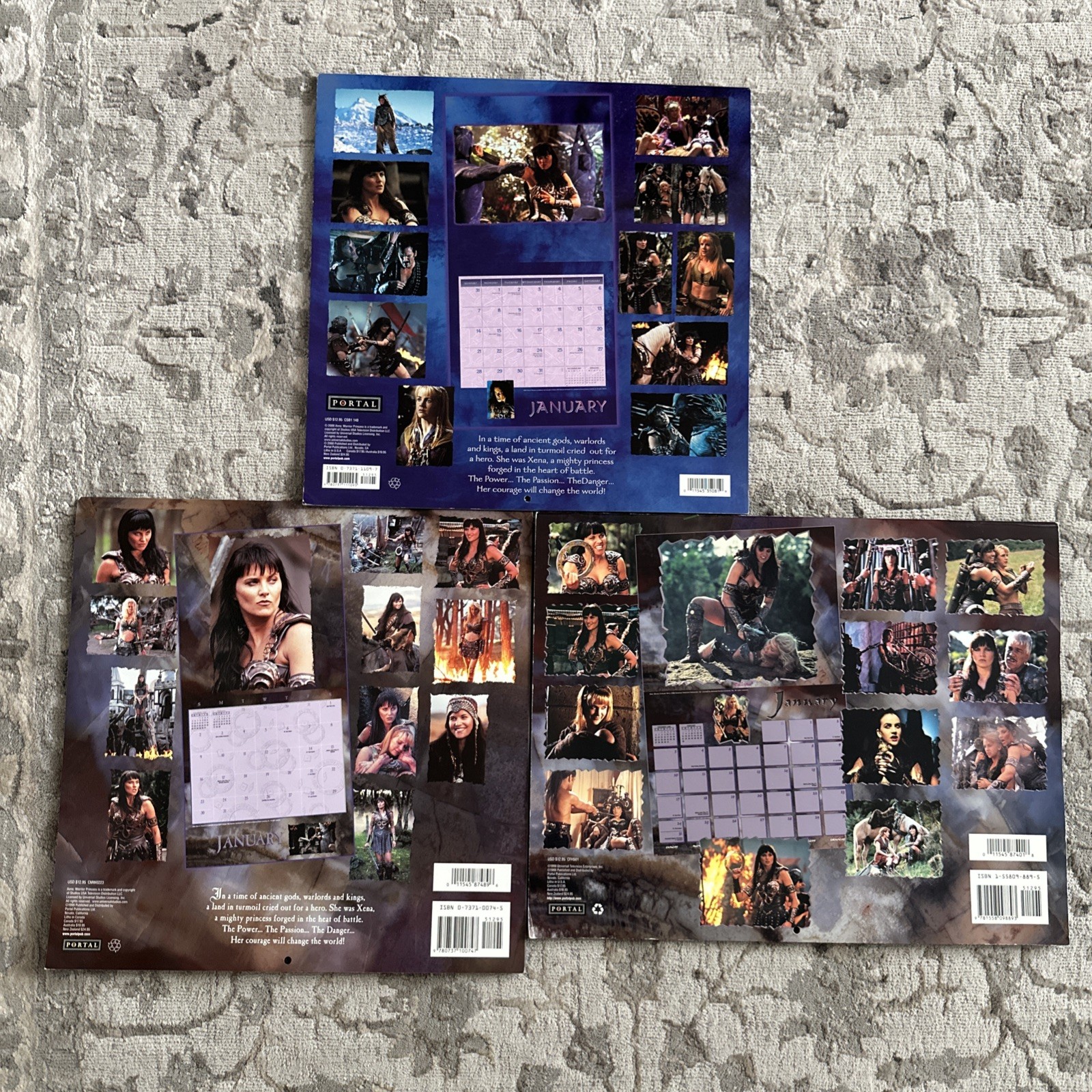 LOT X 3 - Xena Warrior Princess - Calendars 1999, 2000 and 2001 - Never used!