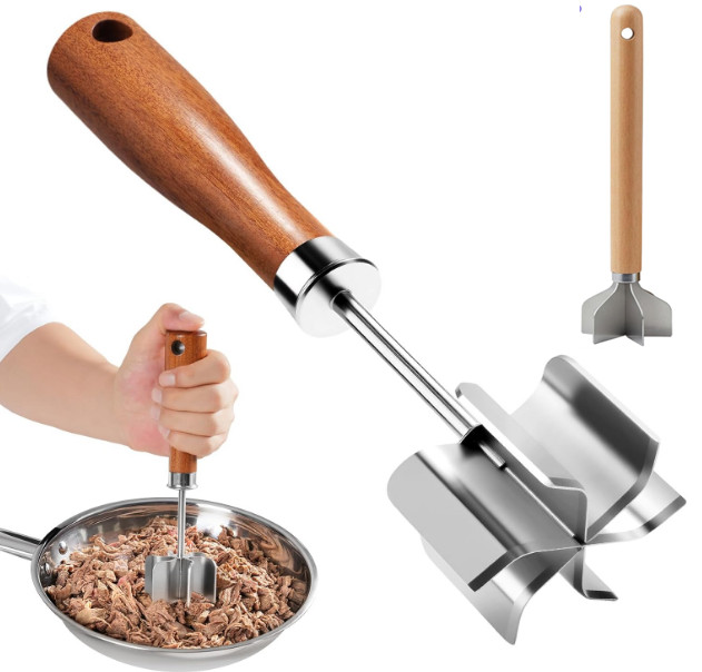 Meat Chopper Stainless Steel Heavy Duty Metal Ground Beef Masher Potato Kitchen+