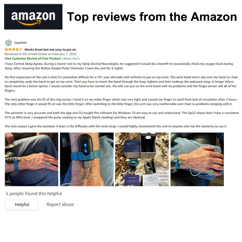 SleepU Wrist Pulse Oximeter Wearable Oxygen Monitor with Finger O2 Sensor App PC