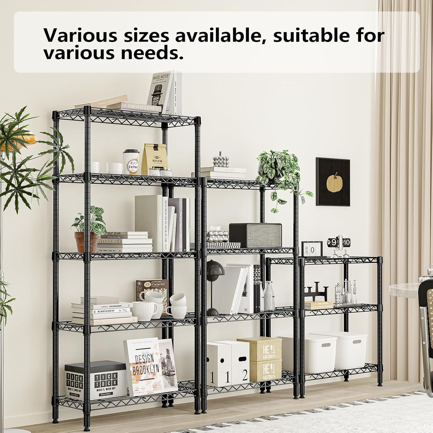 5 Tier Wire Storage Shelf Unit Steel Shelving Black Wire Pantry Shelves 12*28*58