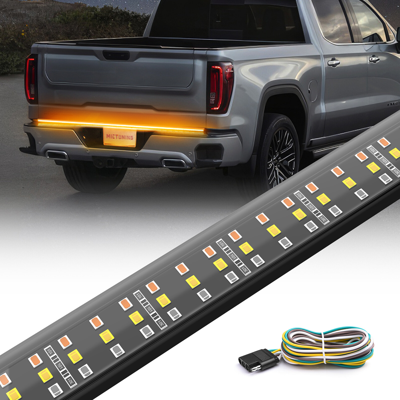 48 Inches Triple 360 LEDs Tailgate Strip Light Waterproof w/4-Way Flat Connector