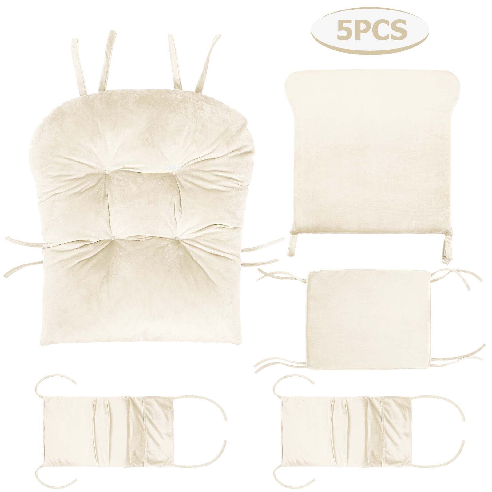 Velvet Glider Rocker Replacement Cushions w/ Storage 5Pcs Back/Seat/Ottoman/Arms