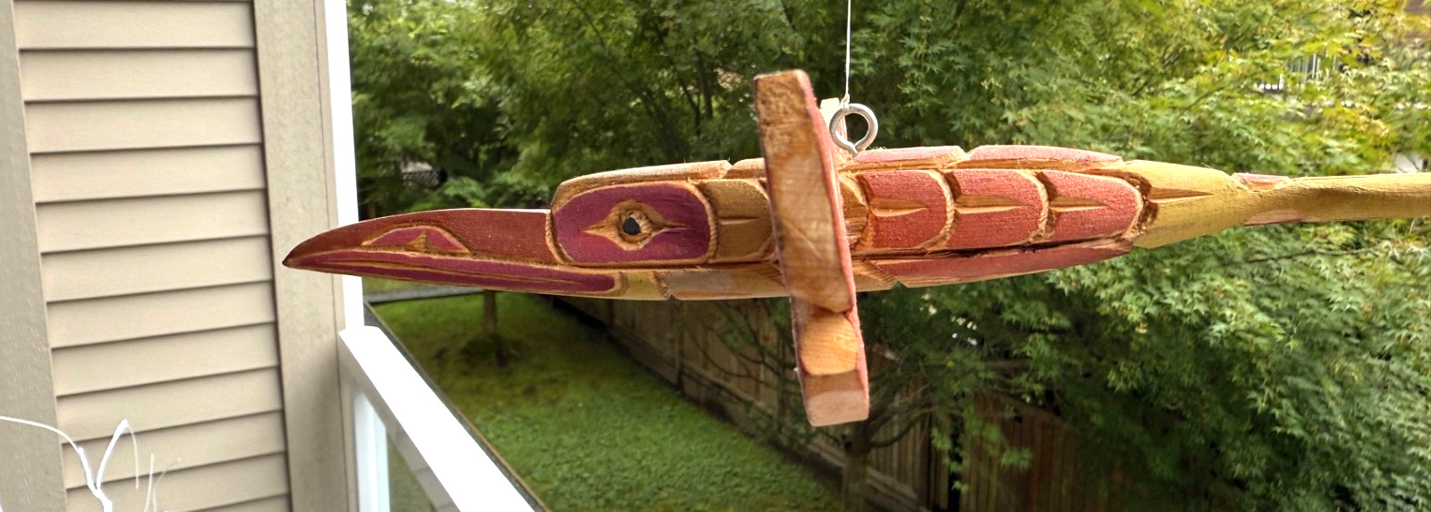 Northwest Coast Native Detailed Yellow Cedar FLYING Hummingbird carving sculptur