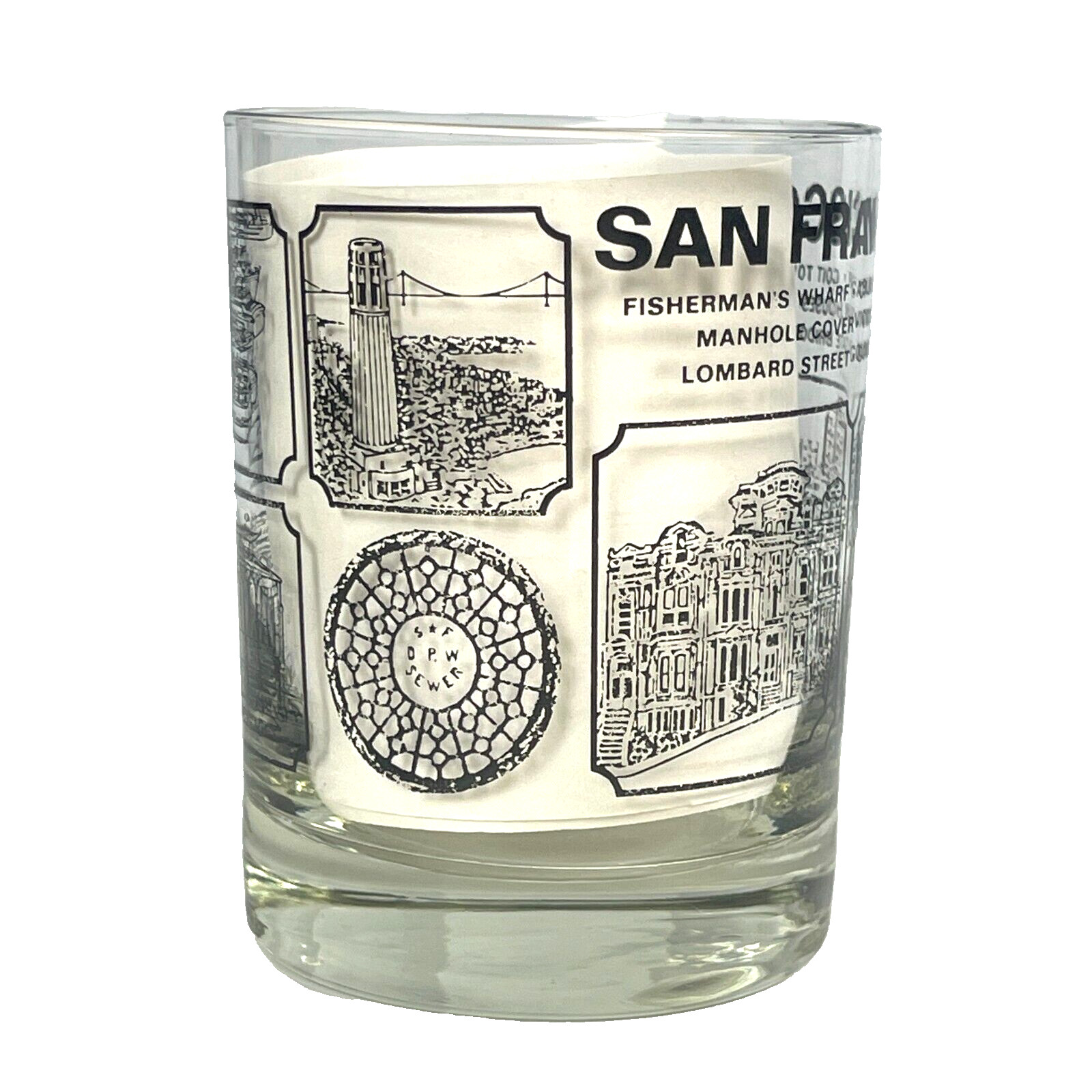 San Francisco Tourist Attractions 5 Vtg Cocktail Glass Lot 70s Coit Golden Gate