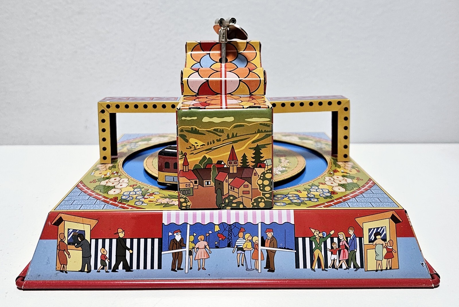 Merry Town Mechanical Wind-Up Tin Toy with Original Box by Ha Ha Toy
