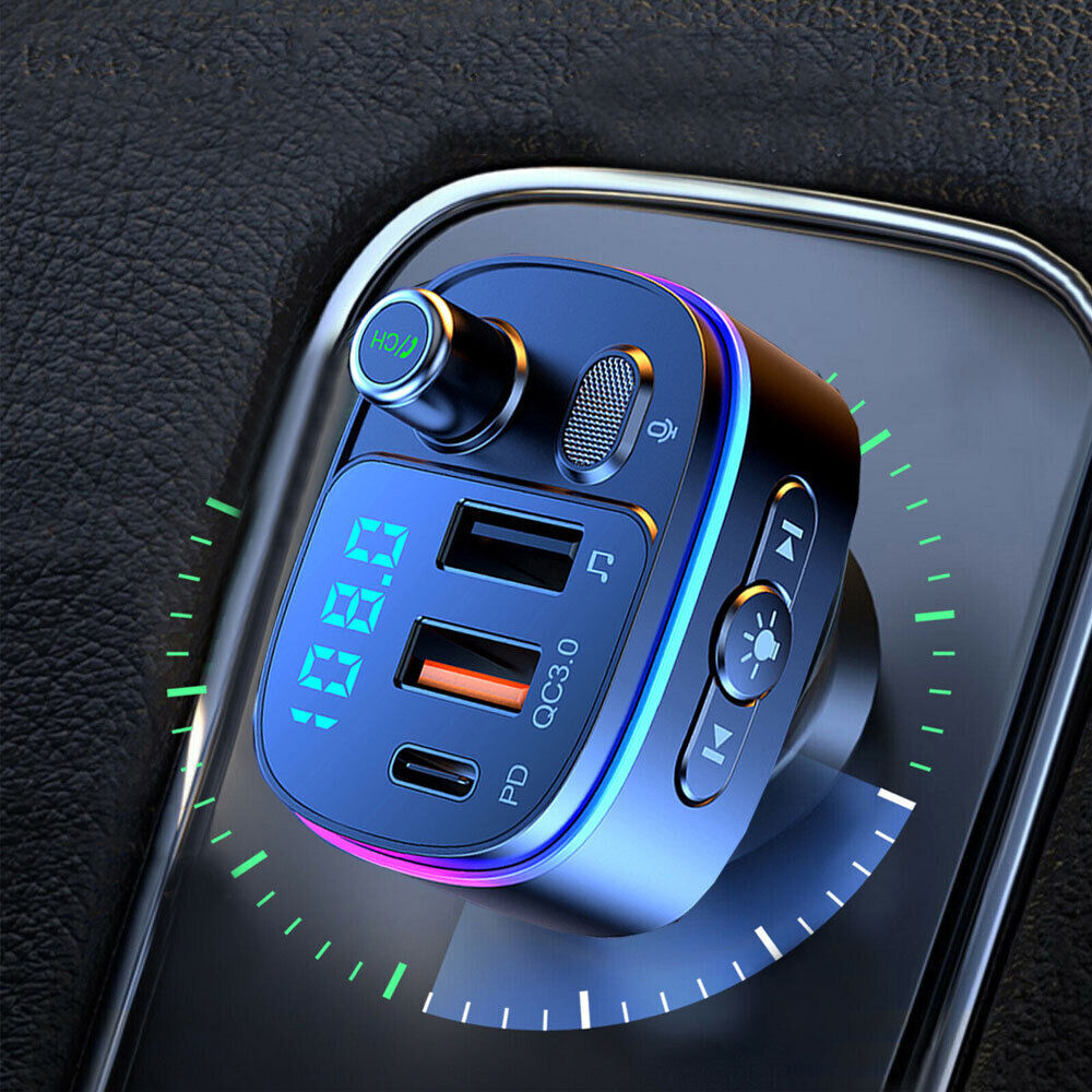 Car Wireless Bluetooth5.0 FM Transmitter MP3 Player QC3.0 USB Car Charger Adapte