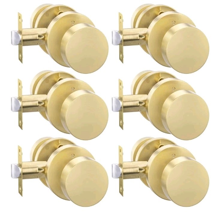 🔑 ⭐ Goldenwarm Brushed Gold Privacy Door Knobs Interior Round Satin (6 Pack)
