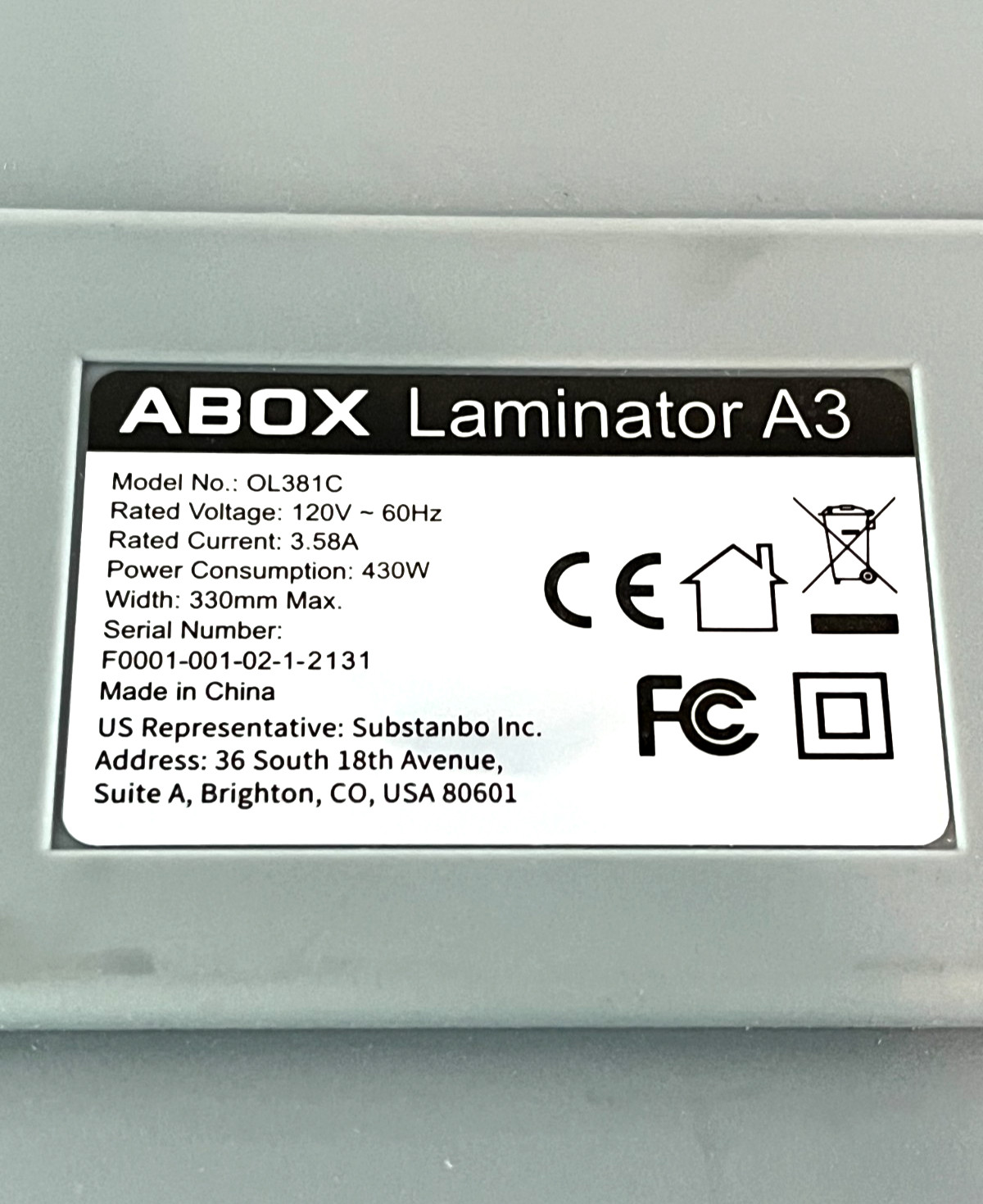 Abox A3 Laminator - Model OL381C - Cutter / Rounder - Open Box - Unit Only