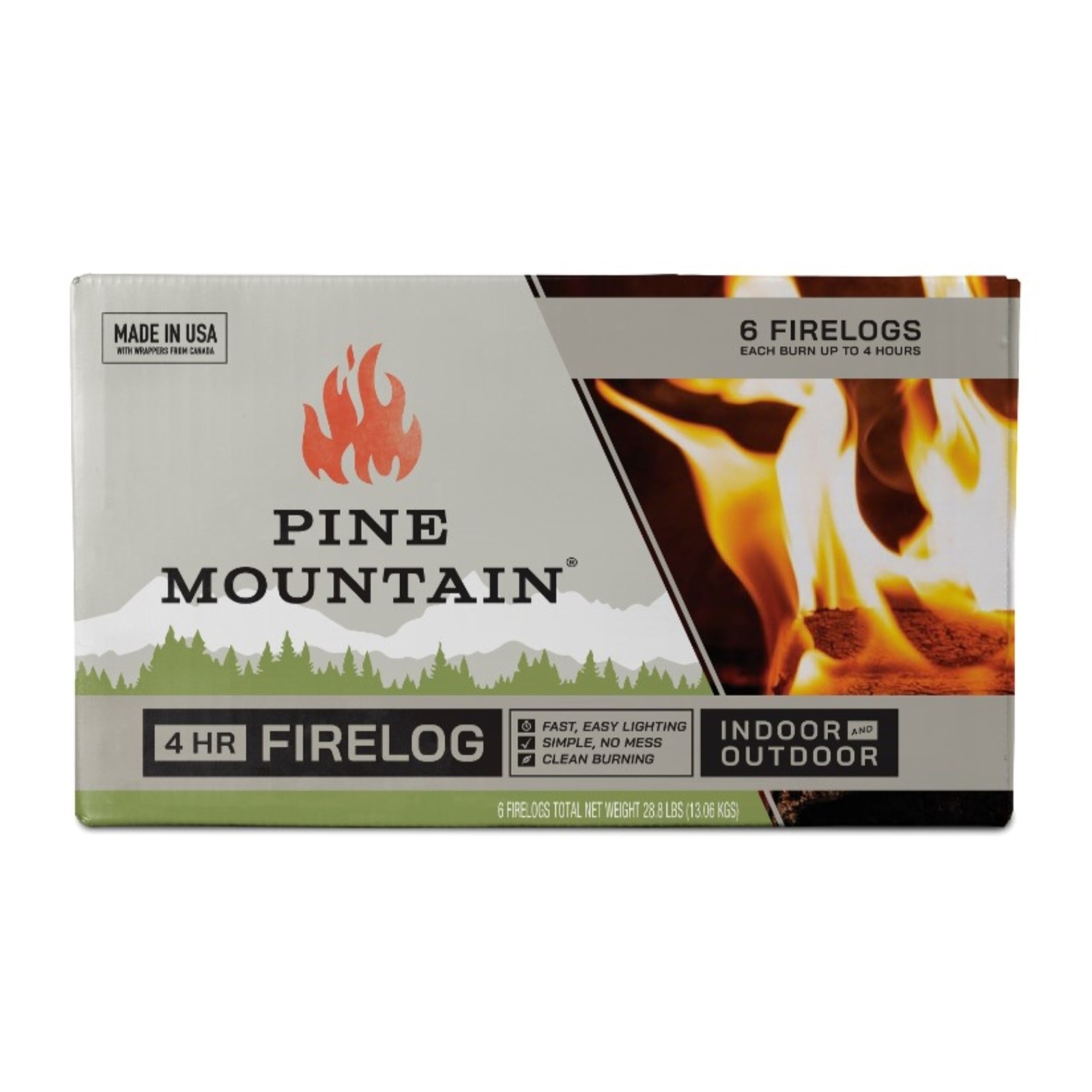 Pine Mountain Indoor & Outdoor Firelogs — 4 Hour Burn, Clean-Burning (Pack of 6)
