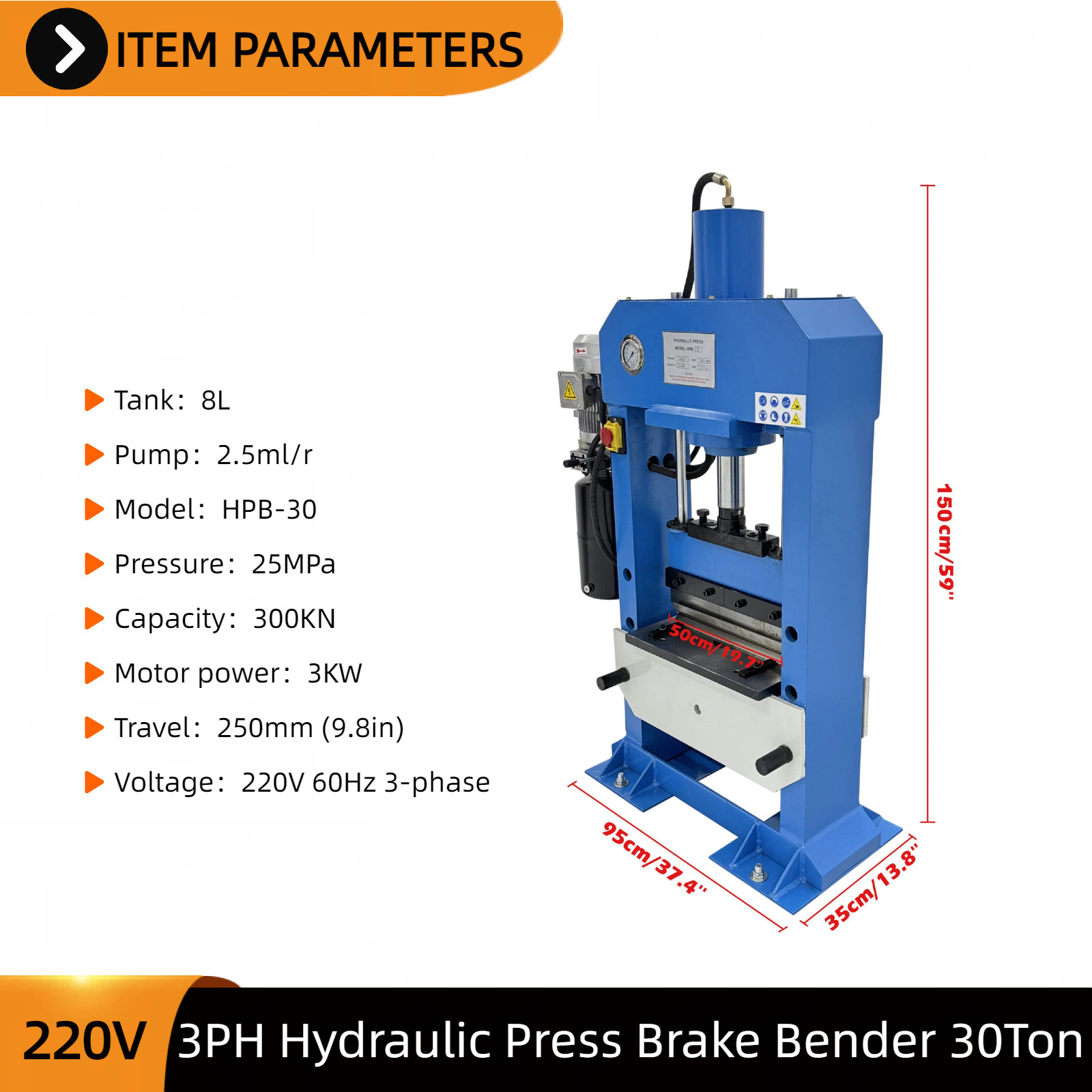 Industrial Hydraulic Press Machine Single-Column Gantry Frame 220V 3-Phase 30T