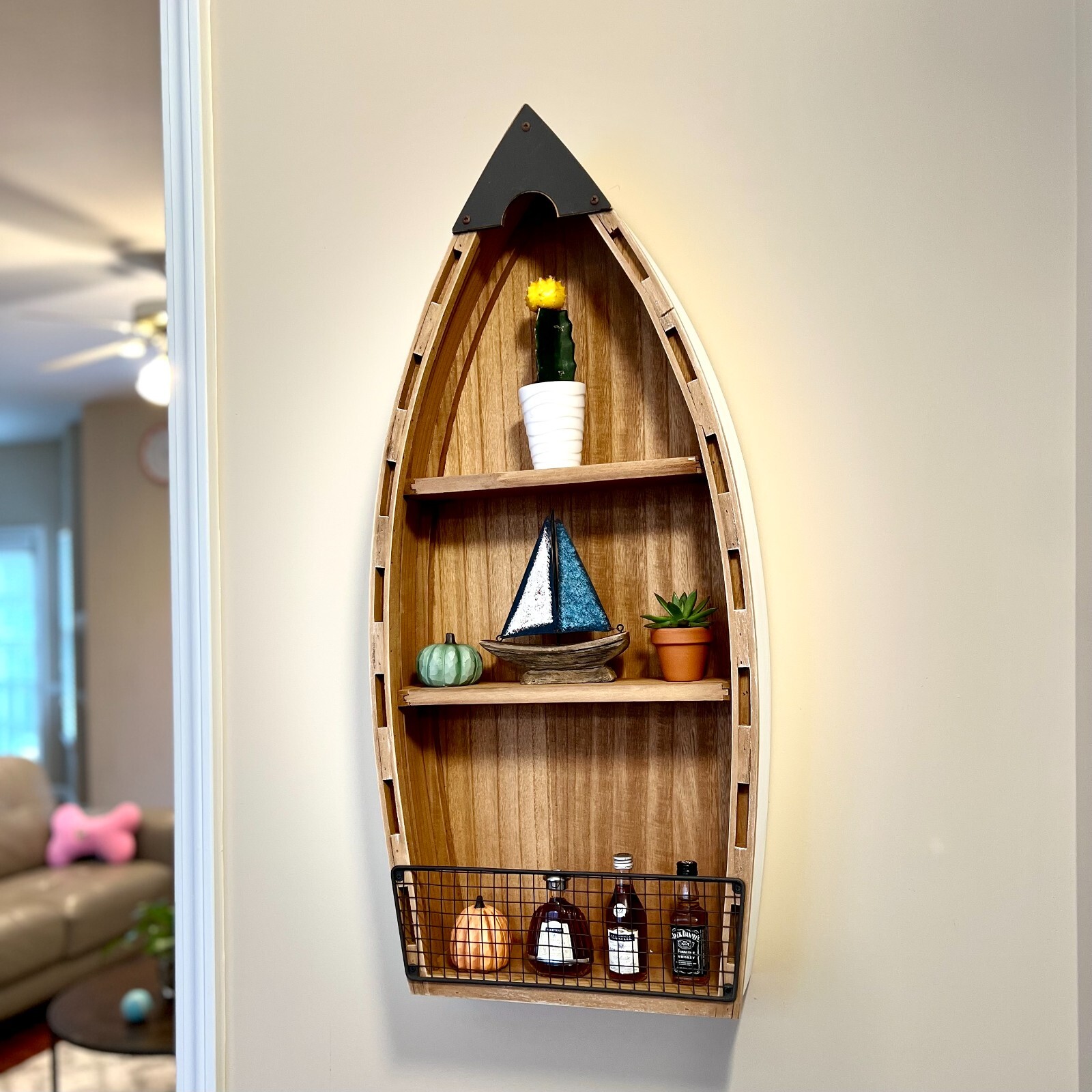 Wood Boat Shelf Wall Decor, Decorative Standing Boat Shelves Tabletop Home Decor