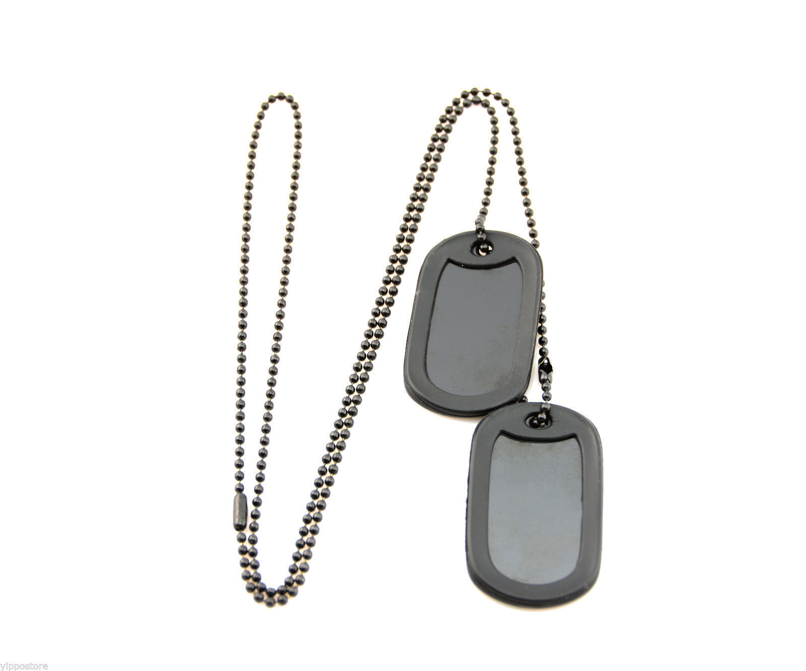 Blank Black Tactical Military Spec Army ID Dog Tag Set w/Ball Chains & Silencers