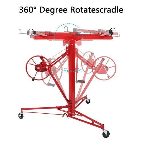 11 FT Drywall Rolling Lifter Panel Hoist Jack Lifter w/Lockable Wheels Steel Red