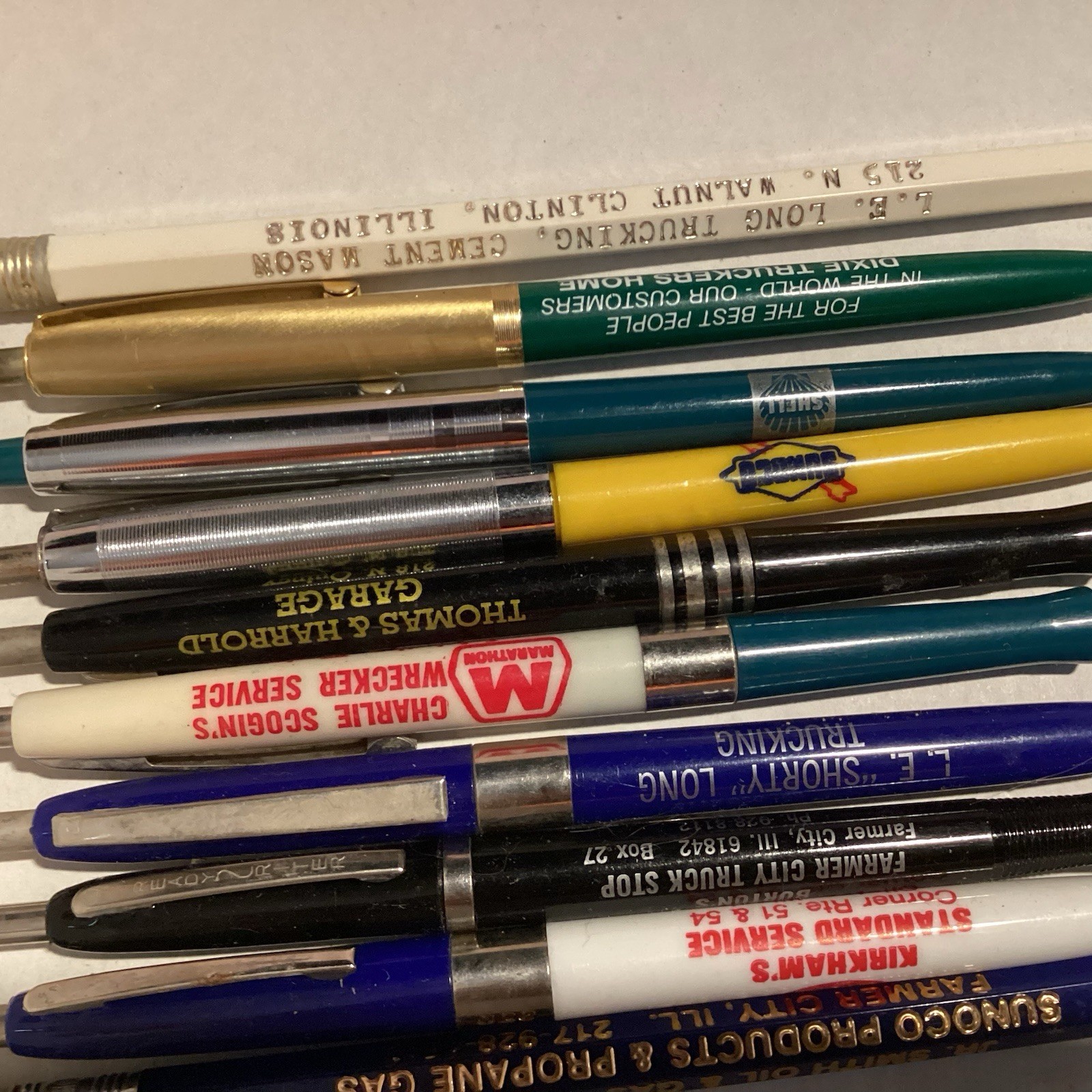 VINTAGE 1970'S ADVERTISING PENS GAS & OIL AND TRUCKING FROM ILLINOIS LOT OF 10