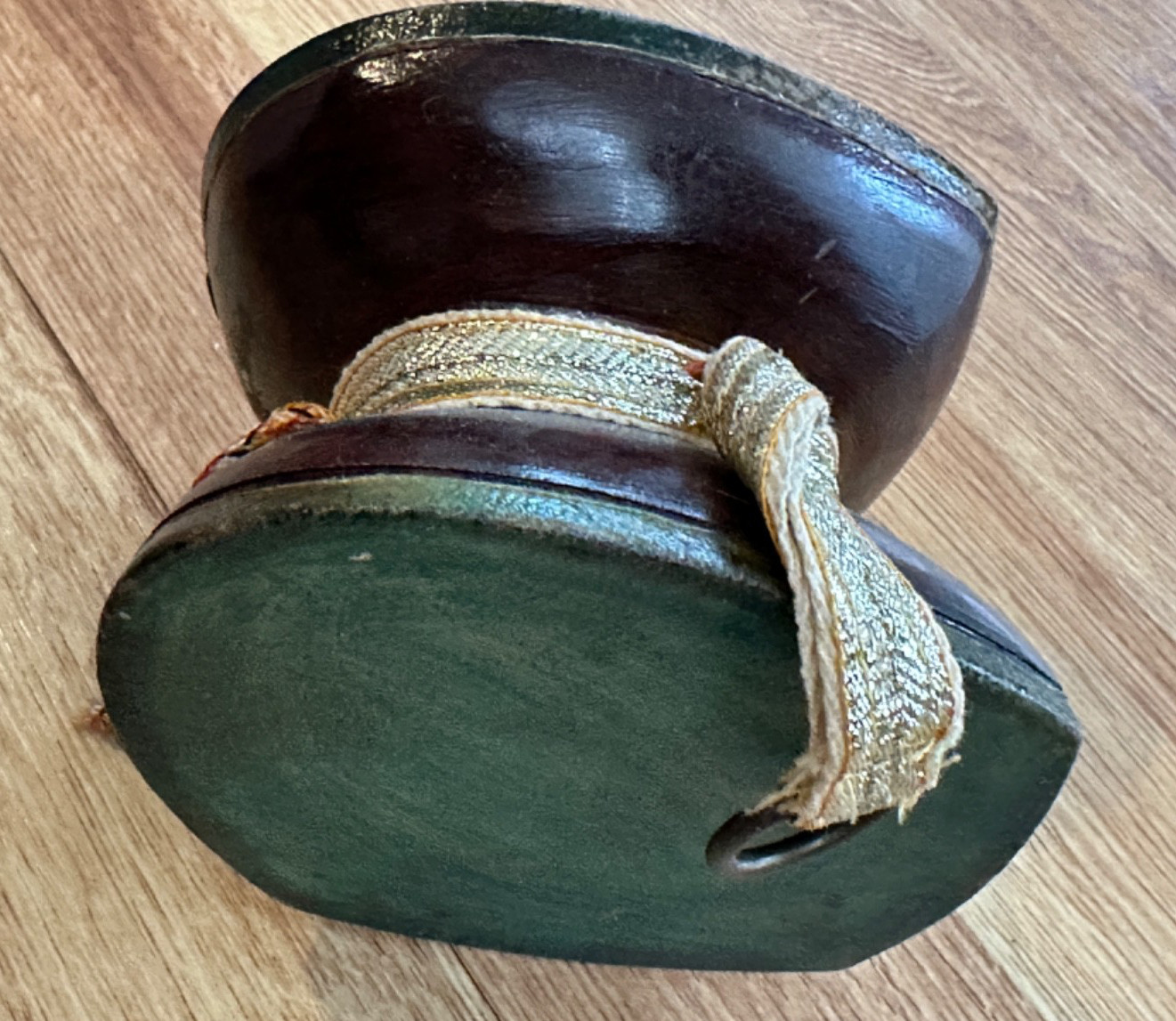 Tibetan Nepal Chod Damaru Wooden Leather Drum HIMALAYAN Ritual OBJECT 4.75" X 3"