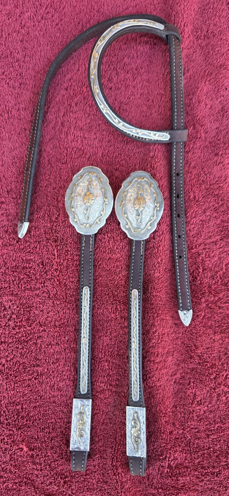 Vintage Victor's Custom Tack Silver &Bronze Headstall And Breast Collar Set MINT