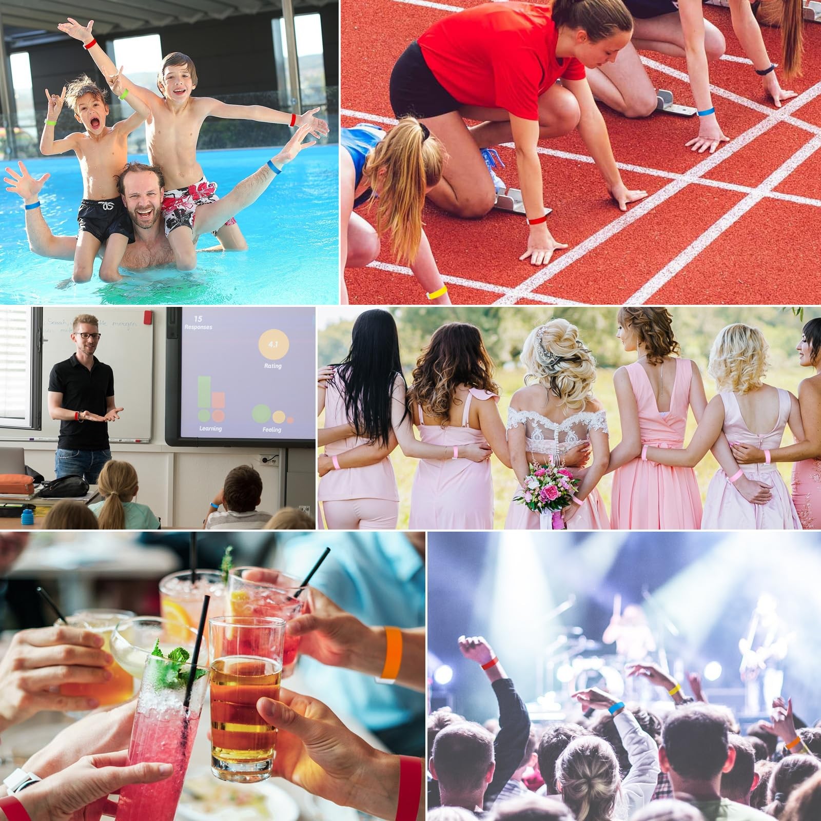 1200 Pcs Plastic Paper Wristbands for Events 9.84 x 0.75 inch, Multicolor