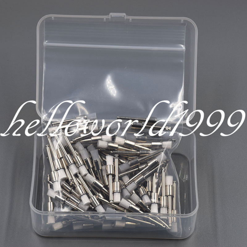 100 Pcs Dental White Nylon Polishing Flat Latch Polisher Prophy Brush Disposable