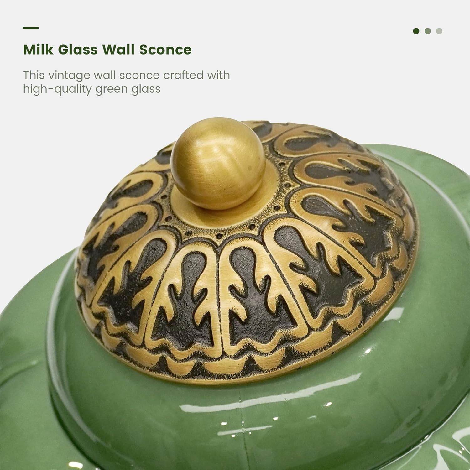 Heavy Brass Milk Green Glass Wall Sconce Indoor Wall