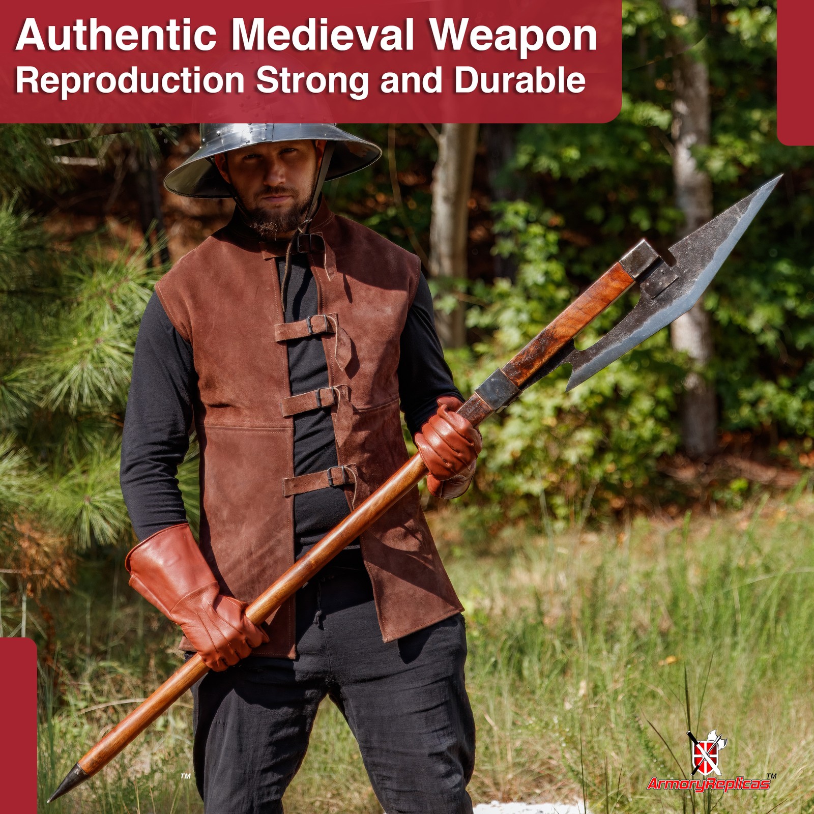 63" Medieval Battle Axe Polearm Forged Steel Full Size Weapon Viking Display