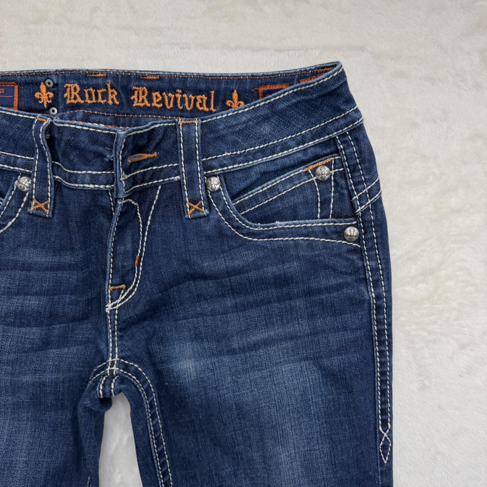 Rock Revival Stephanie Boot Jeans Womens 30x34 Bootcut Embroidered Pockets Denim