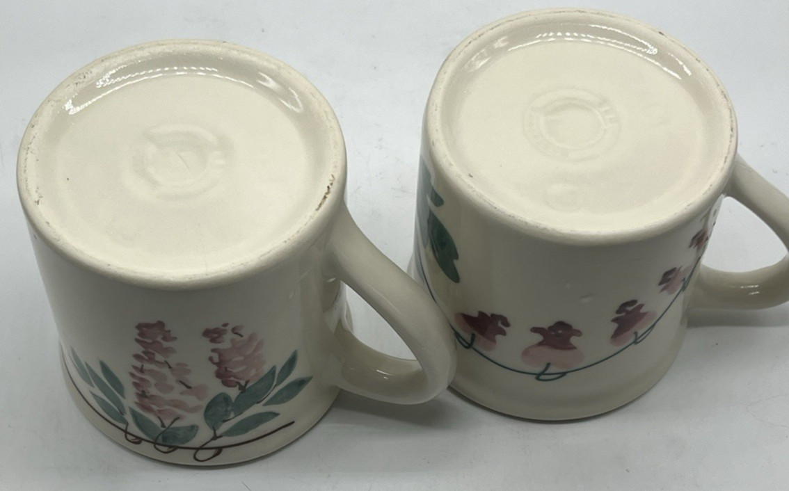2 Hartstone Pottery Stoneware Coffee Mugs Spring Flowers Wisteria Bleeding Heart