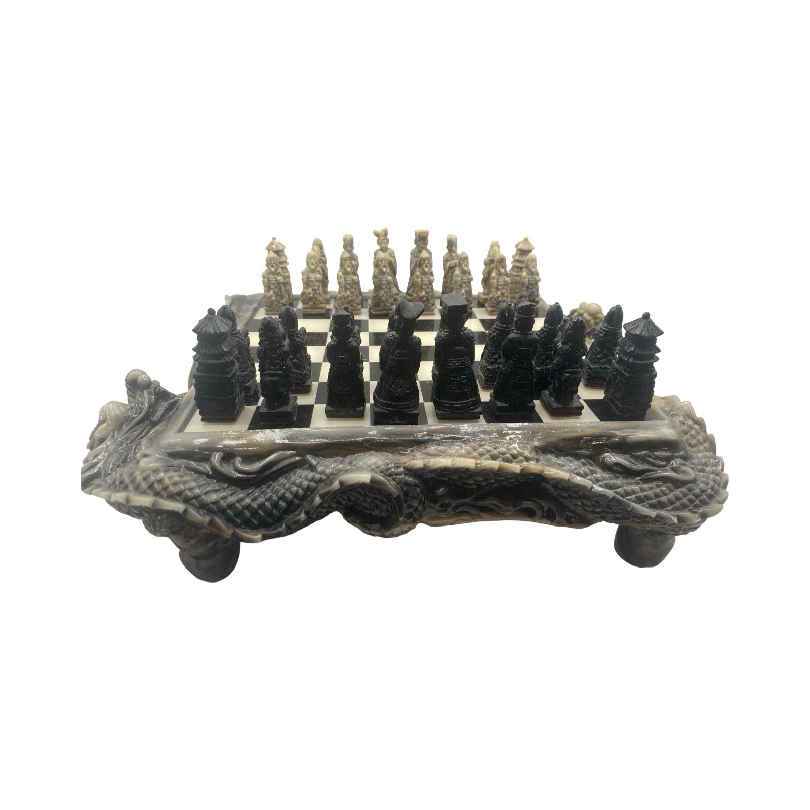 Dragon Collector’s Chess Set Handcrafted Marbleized Asia