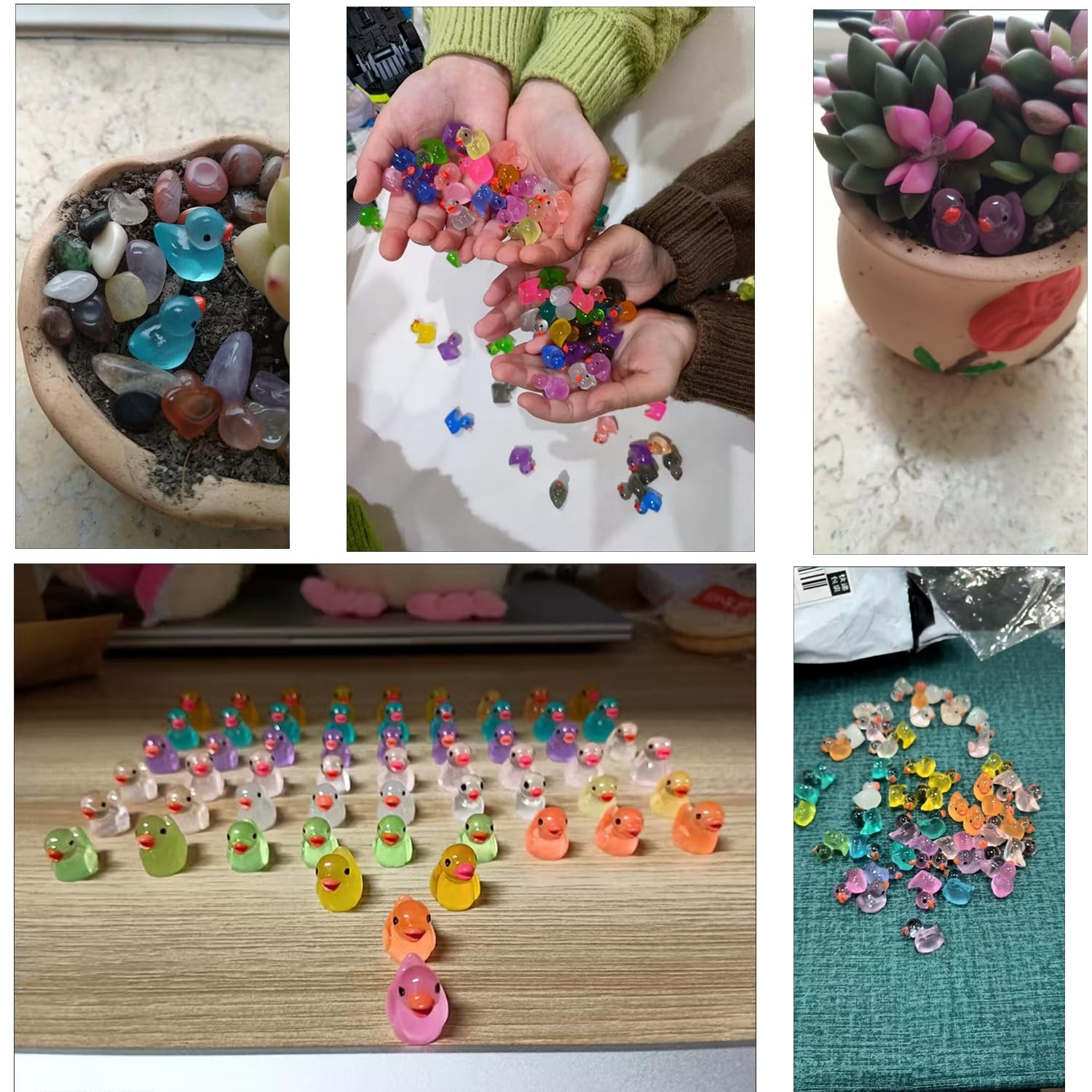 Glow in The Dark Mini Rubber Ducks, 12 Colors, 45 Pieces, Decorative Resin