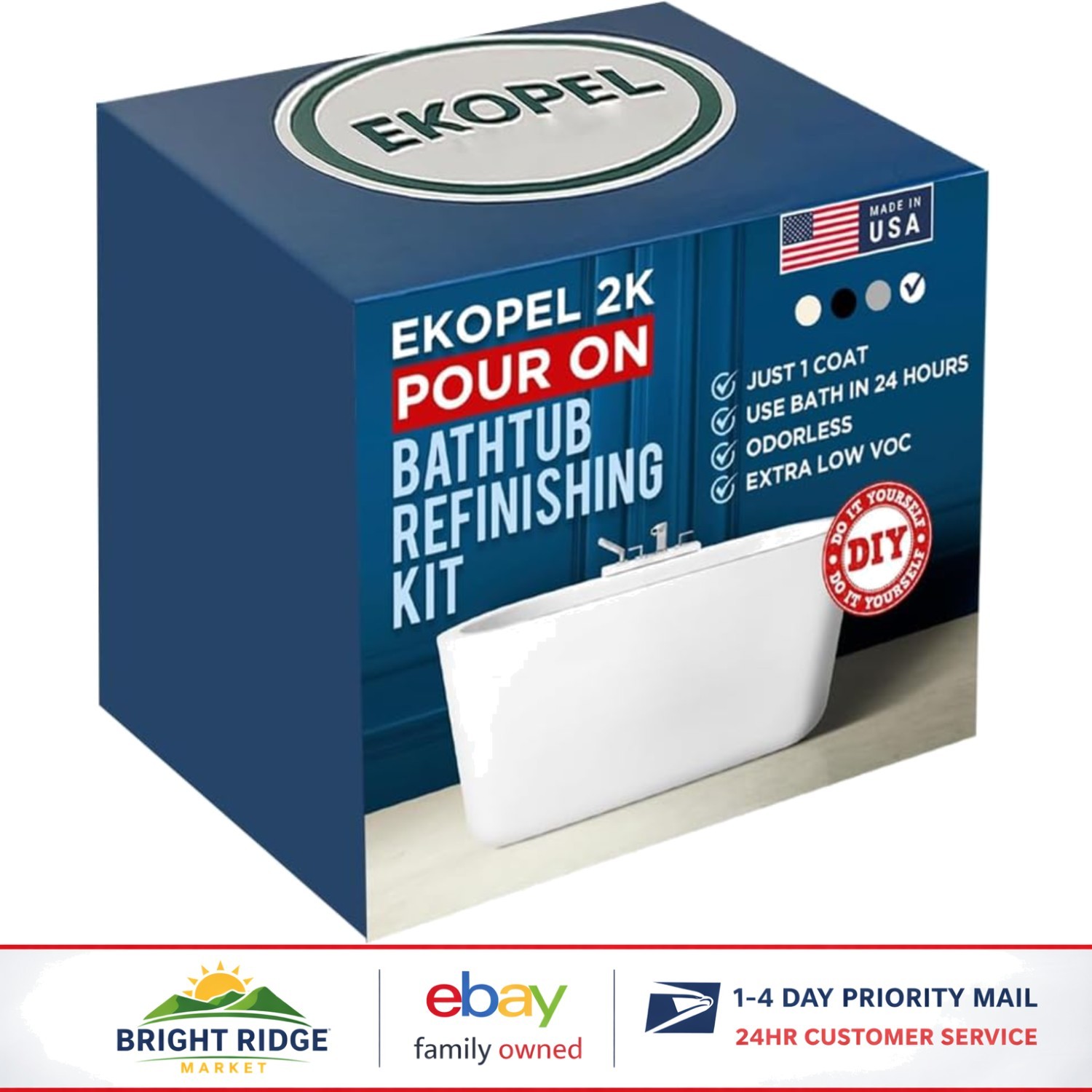 DIY Bathtub Refinishing Kit with Gloss White Finish and Odorless Paint Formula