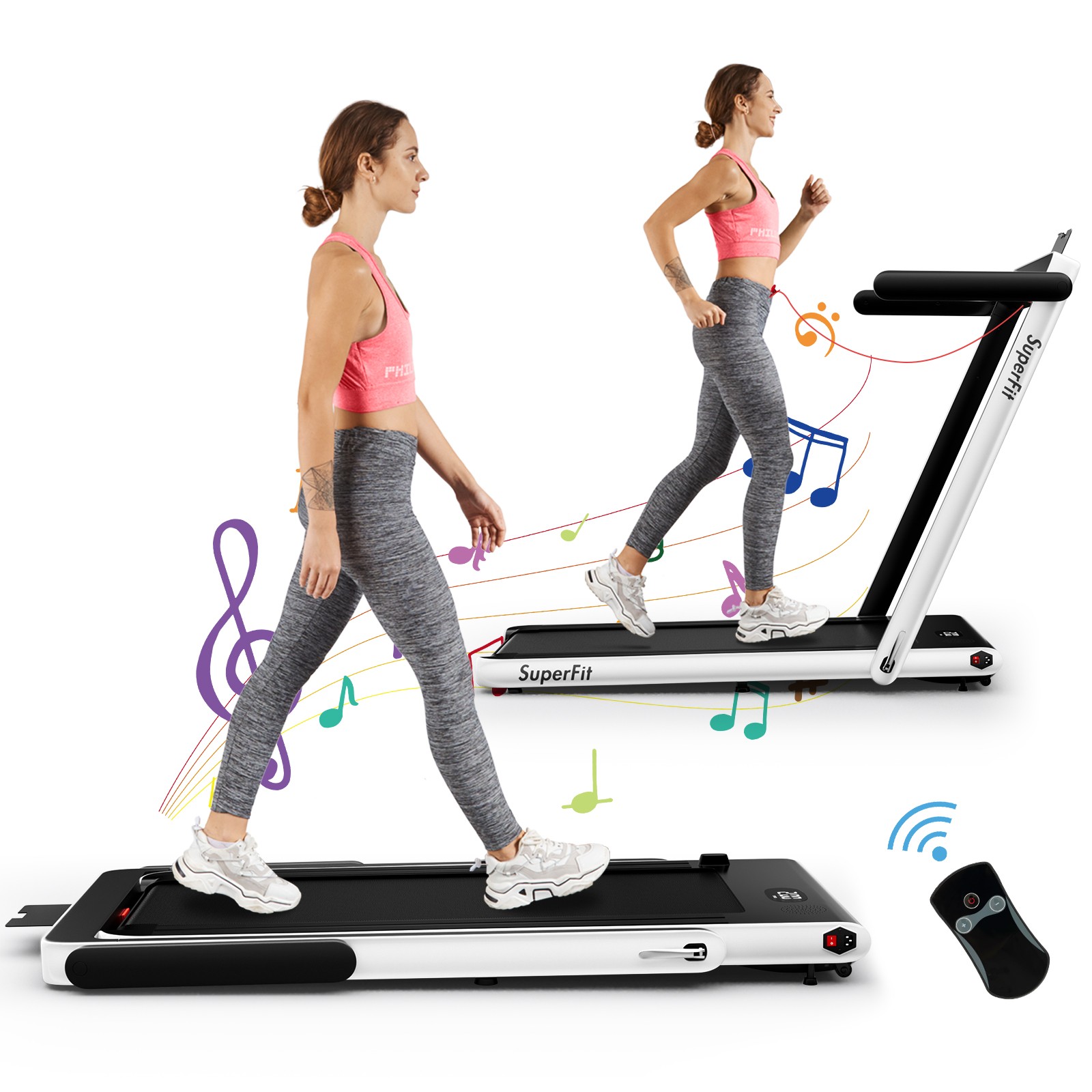 SuperFit 2.25HP 2 in 1 Folding Treadmill W/ APP Speaker Remote Control