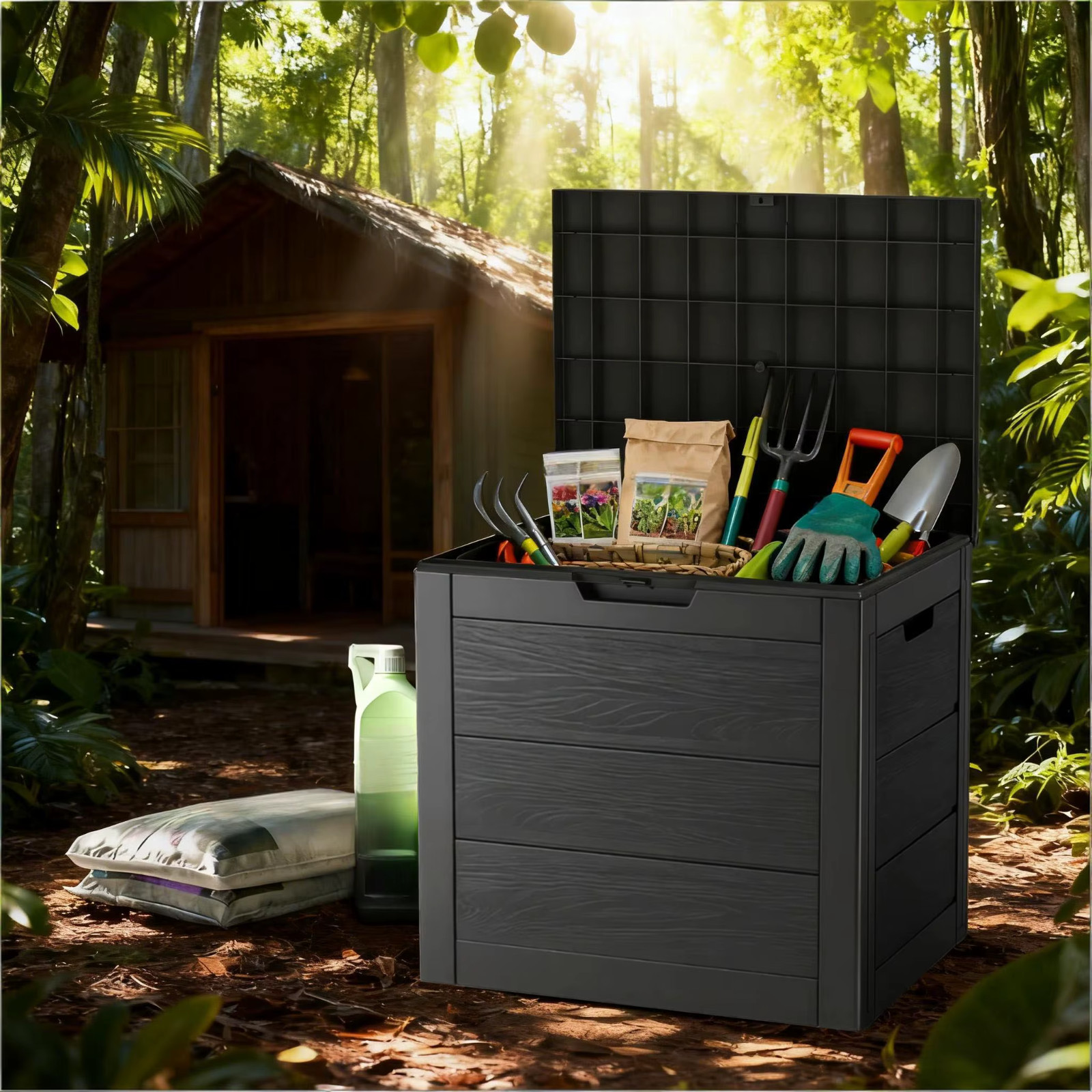 75 Gallon Outdoor Deck Storage Box Lockable Heavy Duty Plastic Garden Box